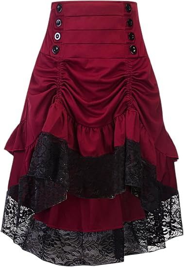 Red High-Waisted Skirt With Black Lace Trim imagen 3